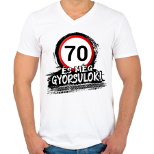 PRINTFASHION 70 és még gyorsulok - Férfi V-nyakú póló - Fehér férfi póló