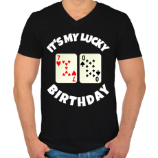 PRINTFASHION 70 POKER SZÜLINAP - Férfi V-nyakú póló - Fekete