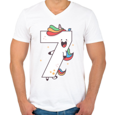 PRINTFASHION 7 éves unikornis - Férfi V-nyakú póló - Fehér