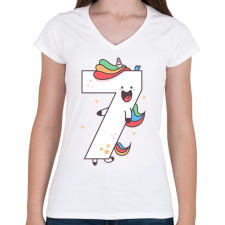 PRINTFASHION 7 éves unikornis - Női V-nyakú póló - Fehér női póló