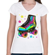 PRINTFASHION 80-as évek retro görkorcsolya neon - Női V-nyakú póló - Fehér