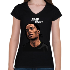 PRINTFASHION A$AP ROCKY - Női V-nyakú póló - Fekete