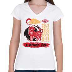 PRINTFASHION A bivaly éve - Női V-nyakú póló - Fehér