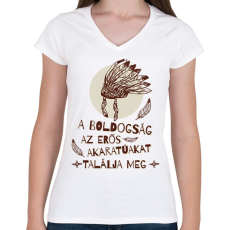 PRINTFASHION A boldogság - indián közmondás - Női V-nyakú póló - Fehér