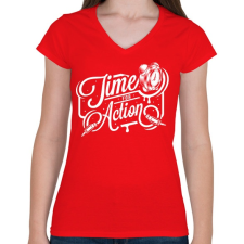 PRINTFASHION A cselekvés ideje! - Női V-nyakú póló - Piros női póló