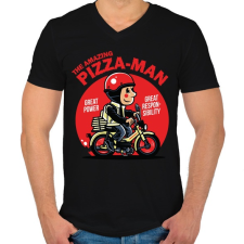 PRINTFASHION A csodálatos pizzafutár - Férfi V-nyakú póló - Fekete férfi póló