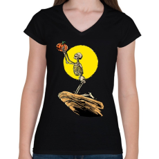 PRINTFASHION A csontok királya - Női V-nyakú póló - Fekete