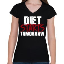 PRINTFASHION A diéta holnaptól kezdődik - Női V-nyakú póló - Fekete női póló