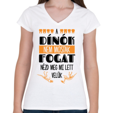 PRINTFASHION A dínók nem mostak fogat - Női V-nyakú póló - Fehér női póló