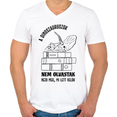 PRINTFASHION A dinoszauruszok nem olvastak - Férfi V-nyakú póló - Fehér