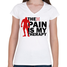 PRINTFASHION A fájdalom az én terápiám - Női V-nyakú póló - Fehér női póló