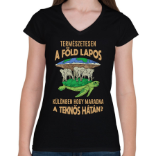 PRINTFASHION A Föld lapos - Női V-nyakú póló - Fekete női póló