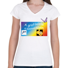 PRINTFASHION A grafikázás - Női V-nyakú póló - Fehér női póló