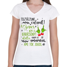 PRINTFASHION A Grincs az embereket utálta - Női V-nyakú póló - Fehér