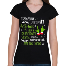 PRINTFASHION A Grincs az embereket utálta - Női V-nyakú póló - Fekete