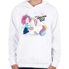 PRINTFASHION A hercegnő és az egyszarvú - Gyerek kapucnis pulóver - Fehér gyerek pulóver, kardigán