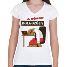 PRINTFASHION A hónap dolgozója - lajhár - Női V-nyakú póló - Fehér női póló