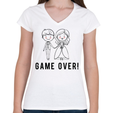 PRINTFASHION A játéknak vége.  - Női V-nyakú póló - Fehér női póló