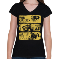 PRINTFASHION A Jó, a Rossz és a Mopsz - Női V-nyakú póló - Fekete női póló