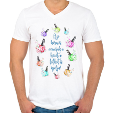 PRINTFASHION A jó körmös nemcsak a kezet, a lelket is ápolja! - Férfi V-nyakú póló - Fehér