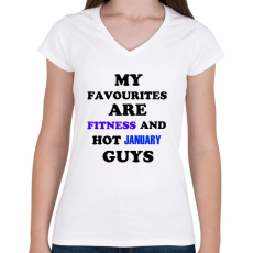 PRINTFASHION A kedvenceim a fitnessz és a jó januári születésű pasik - Női V-nyakú póló - Fehér