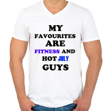 PRINTFASHION A kedvenceim a fitnessz és a jó júliusi születésű pasik - Férfi V-nyakú póló - Fehér