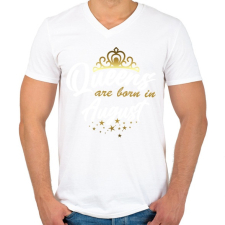 PRINTFASHION A királynők augusztusban születtek - Férfi V-nyakú póló - Fehér férfi póló