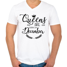 PRINTFASHION A királynők decemberben születnek - Férfi V-nyakú póló - Fehér férfi póló