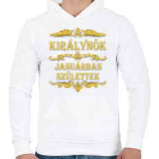 PRINTFASHION A királynők januárban születtek - Férfi kapucnis pulóver - Fehér