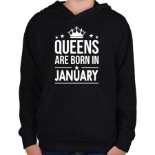 PRINTFASHION A királynők januárban születtek - Gyerek kapucnis pulóver - Fekete gyerek pulóver, kardigán