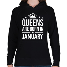 PRINTFASHION A királynők januárban születtek - Női kapucnis pulóver - Fekete