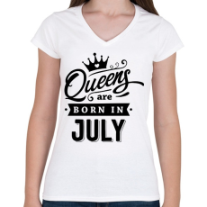 PRINTFASHION A királynők júliusban születnek - Női V-nyakú póló - Fehér
