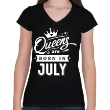 PRINTFASHION A királynők júliusban születnek - Női V-nyakú póló - Fekete női póló