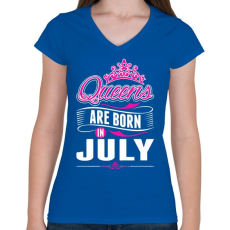 PRINTFASHION A királynők júliusban születnek - Női V-nyakú póló - Királykék