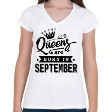 PRINTFASHION A királynők szeptemberben születnek - Női V-nyakú póló - Fehér női póló