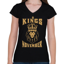 PRINTFASHION A királyok novemberben születtek - Női V-nyakú póló - Fekete női póló