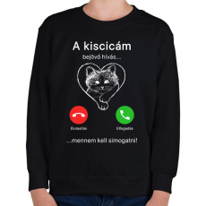 PRINTFASHION A kiscicám hív - Gyerek pulóver - Fekete