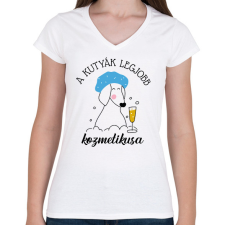 PRINTFASHION A kutyák legjobb kozmetikusa - Női V-nyakú póló - Fehér női póló