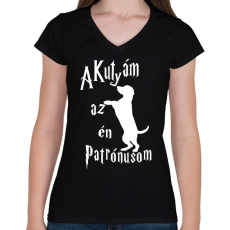 PRINTFASHION A Kutyám az én Patrónusom - Női V-nyakú póló - Fekete