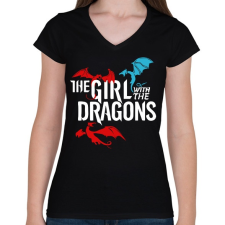PRINTFASHION A lány és a sárkányok - Női V-nyakú póló - Fekete női póló