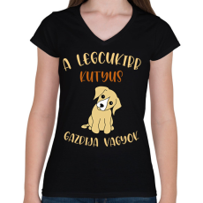 PRINTFASHION A legcukibb kutyus gazdija - Női V-nyakú póló - Fekete
