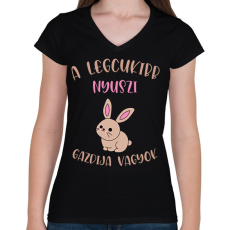 PRINTFASHION A legcukibb nyuszi gazdija - Női V-nyakú póló - Fekete