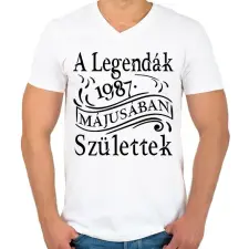 PRINTFASHION A legendák 1987 májusában születtek - Férfi V-nyakú póló - Fehér férfi póló