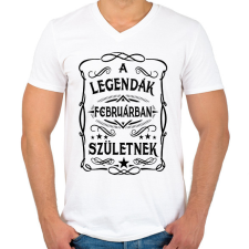 PRINTFASHION A legendák februárban születnek - Férfi V-nyakú póló - Fehér férfi póló