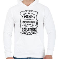 PRINTFASHION A legendák novemberben születnek - Férfi kapucnis pulóver - Fehér