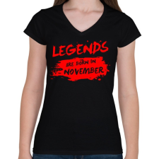 PRINTFASHION A legendák novemberben születtek - Női V-nyakú póló - Fekete női póló
