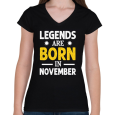 PRINTFASHION A legendák novemberben születtek - Női V-nyakú póló - Fekete