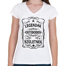 PRINTFASHION A legendák októberben születnek - Női V-nyakú póló - Fehér