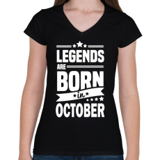 PRINTFASHION A legendák októberben születnek - Női V-nyakú póló - Fekete