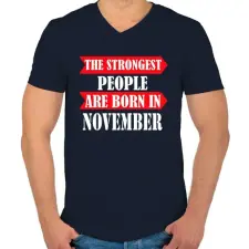 PRINTFASHION A legerősebb emberek novemberben születnek - Férfi V-nyakú póló - Sötétkék férfi póló